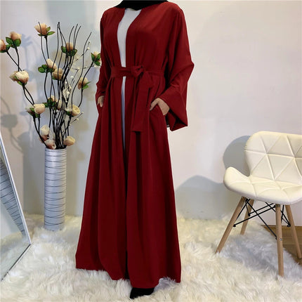 Middle East Dubai Solid Color Lace Cardigan Robe