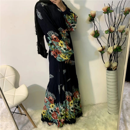 Muslim Ladies Fashion Printed Swing Loose Tie Dress