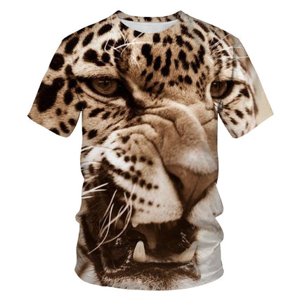 Bedrucktes Herren-Löwen-Tiger-T-Shirt mit 3D-Digitaldruck und kurzen Ärmeln
