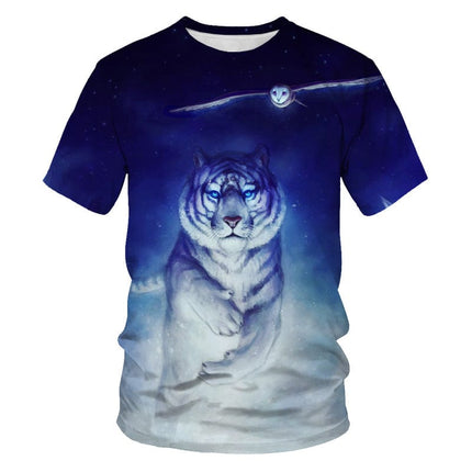 Bedrucktes Herren-Löwen-Tiger-T-Shirt mit 3D-Digitaldruck und kurzen Ärmeln