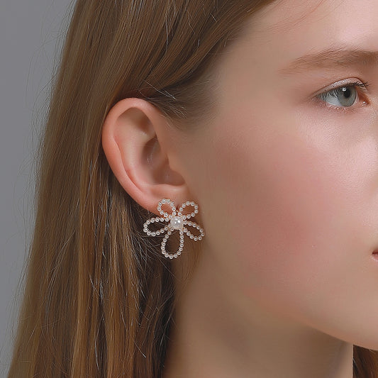 Wholesale S925 Silver Post Baroque Pearl Flower Stud Earrings