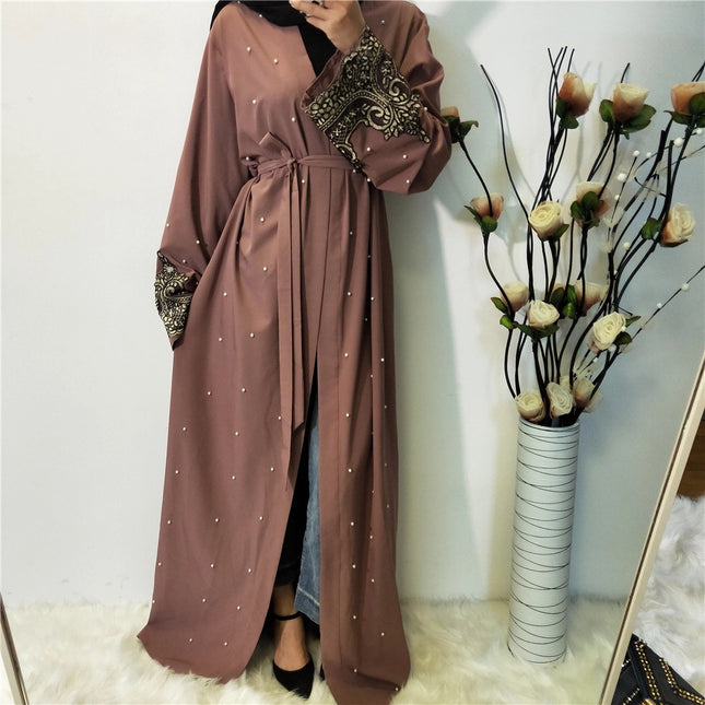 Muslim Ladies Embroidered Beaded Robe Arabian Cardigan