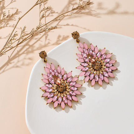 Rhinestone Flower Long Drop Shape Stud Earrings