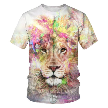 Wholesale Men's Lion Tiger 3D Digital Printing Short Sleeves T-Shirt