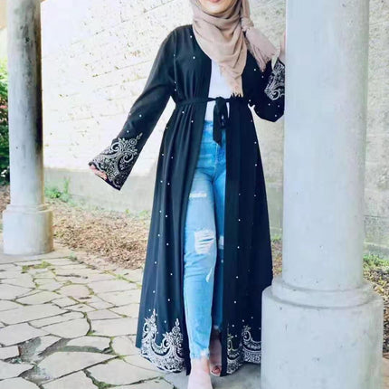 Muslim Ladies Embroidered Beaded Robe Arabian Cardigan