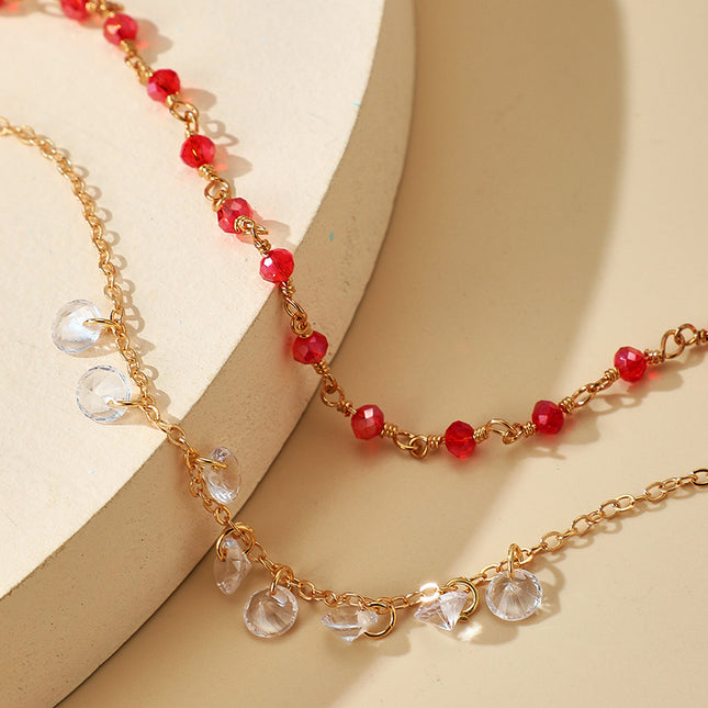 Red Bead Crystal Anklet Set of 2
