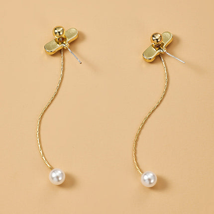 Rhinestone Pearl Crystal Tassel Long Butterfly Stud Earrings