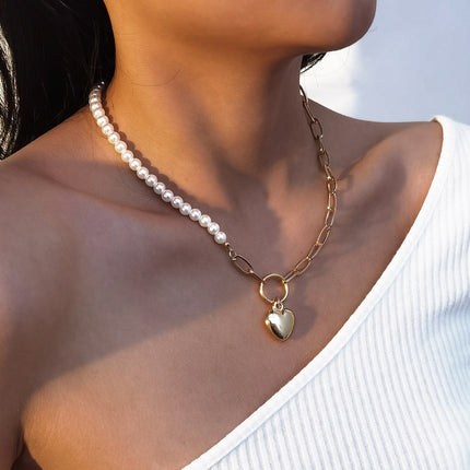 Perlenkette, die Retro-einfache geometrische Herz-Halskette näht