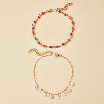 Red Bead Crystal Anklet Set of 2