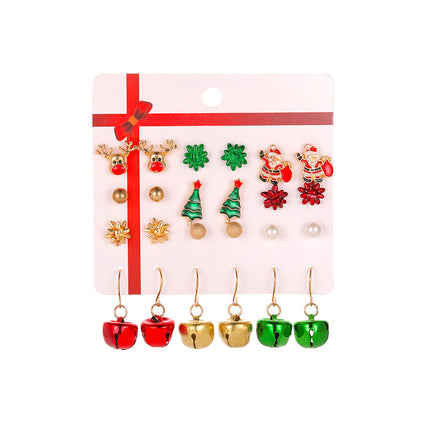 Santa Claus Oil Drip Earrings Bell Christmas Tree Earrings 12pcs