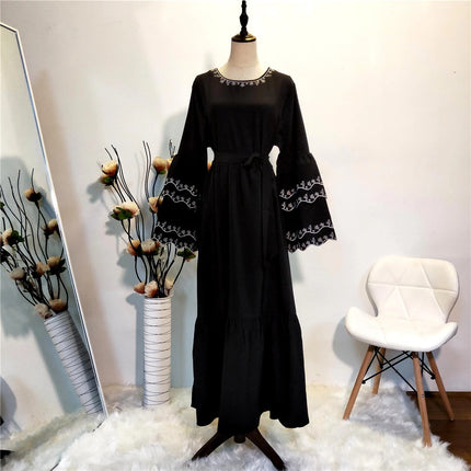 Ladies Muslim Petal Sleeve Dress Embroidered Slim Fit Abaya