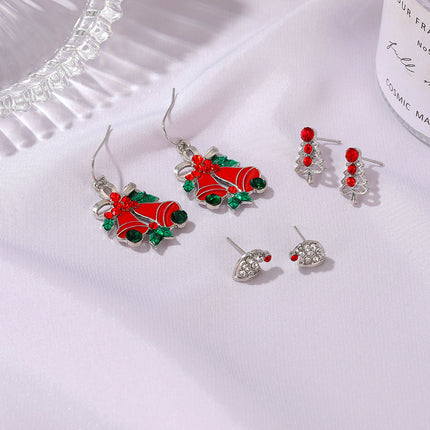 Christmas Three-piece Oil Drip Santa Claus Bell Stud Earrings