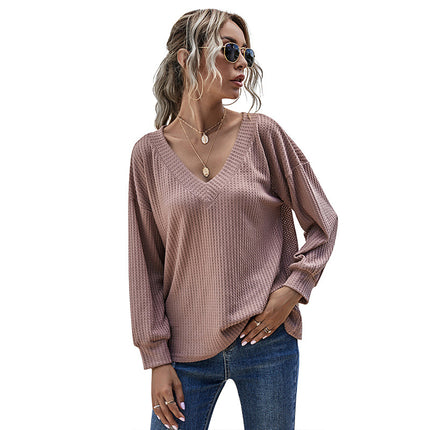 Wholesale Women‘s Fall Winter Long Sleeve V Neck Pullover Knitwear Top