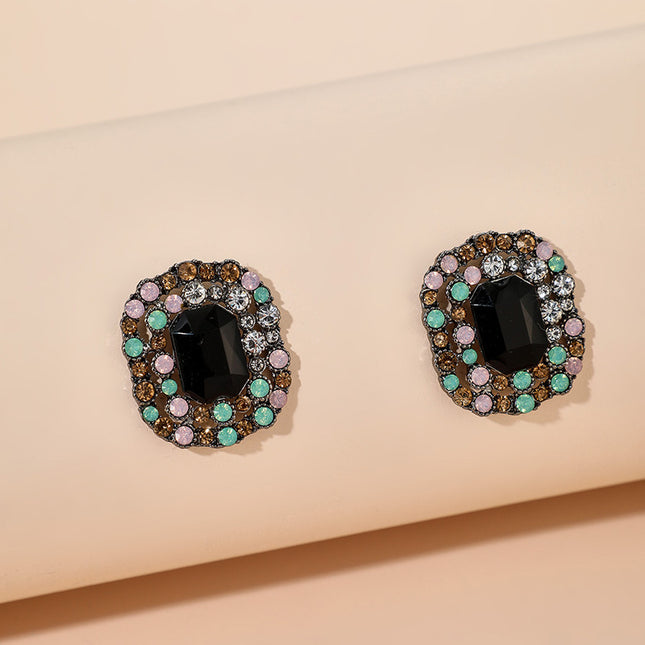Rectangular Rhinestone Colorful Personalized Stud Earrings