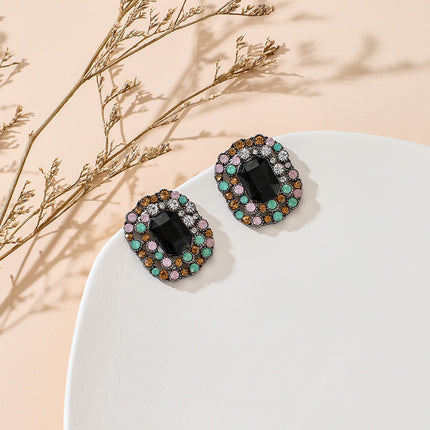 Rectangular Rhinestone Colorful Personalized Stud Earrings