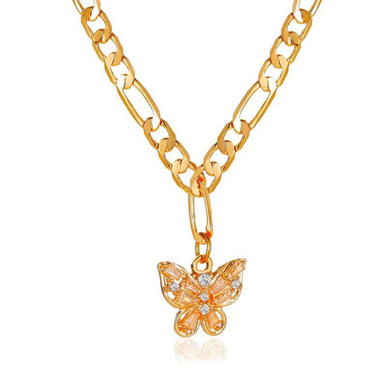 Zircon Butterfly Necklace Crystal Butterfly Pendant Clavicle Chain