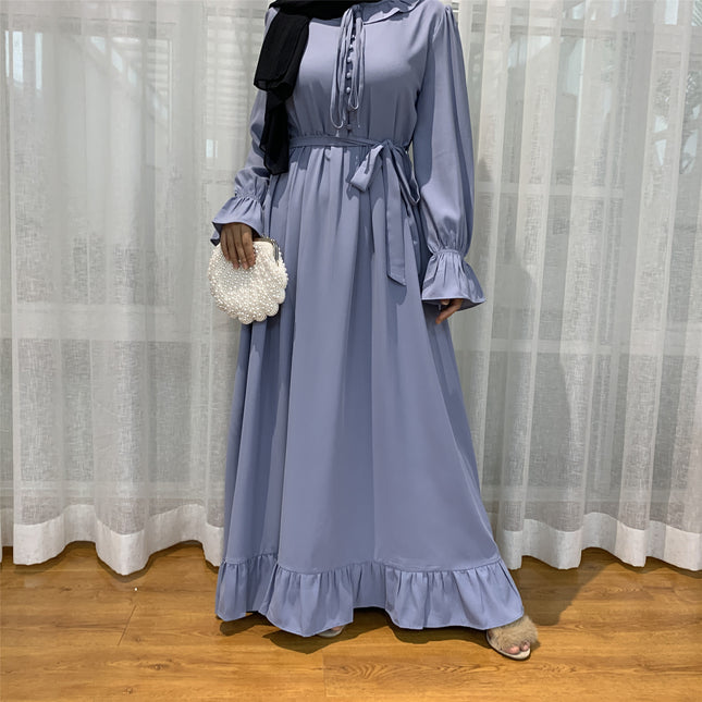 Vestido musulmán de columpio grande con costuras de color sólido para mujer