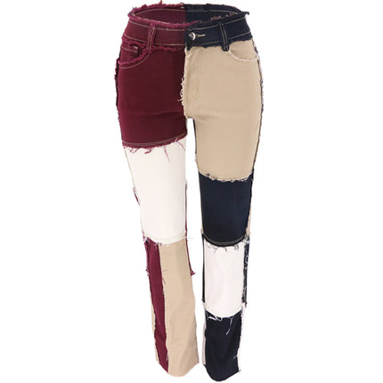 Wholesale Women's Summer Fashion High Waist Straight Paneled Jeans
