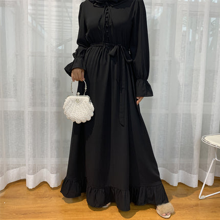 Venta al por mayor vestido musulmán con costuras de color sólido para mujer