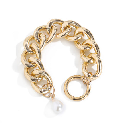 Creative Opening Ring Pearl Hollow Thick Chain Bracelet