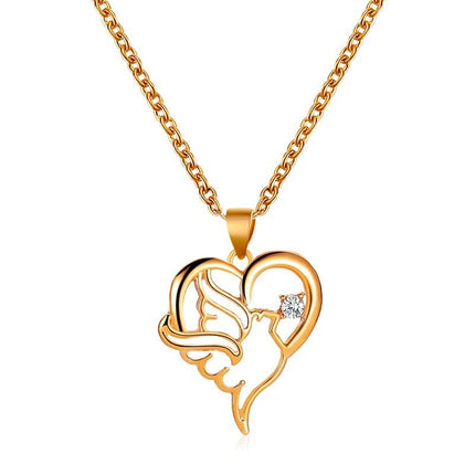 Heart Peace Dove Necklace Heart Rhinestone Clavicle Chain