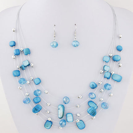 Wholesale Women's Bohemian Crystal Shell Multilayer Necklace Earrings Set