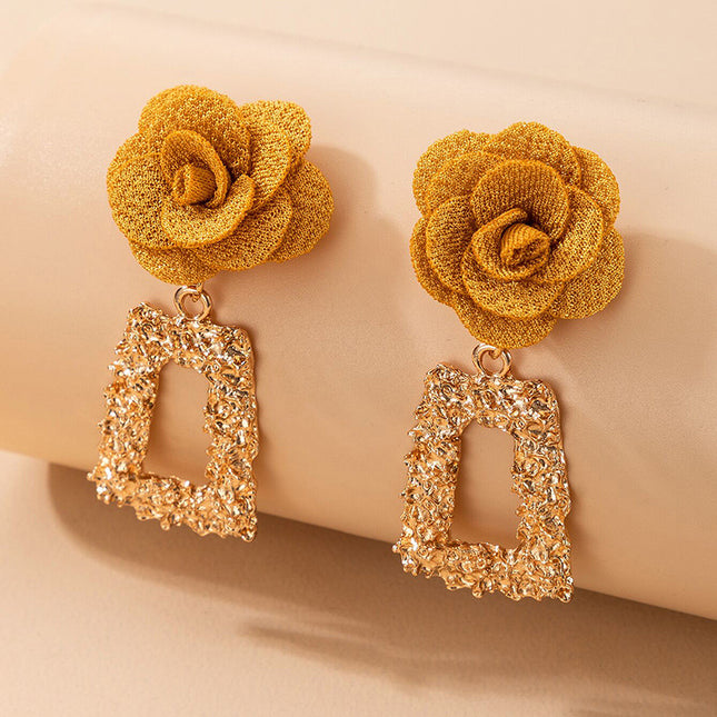 Embossed Floral Square Business Stud Earrings