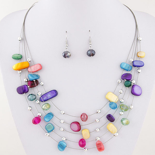 Wholesale Women's Bohemian Crystal Shell Multilayer Necklace Earrings Set