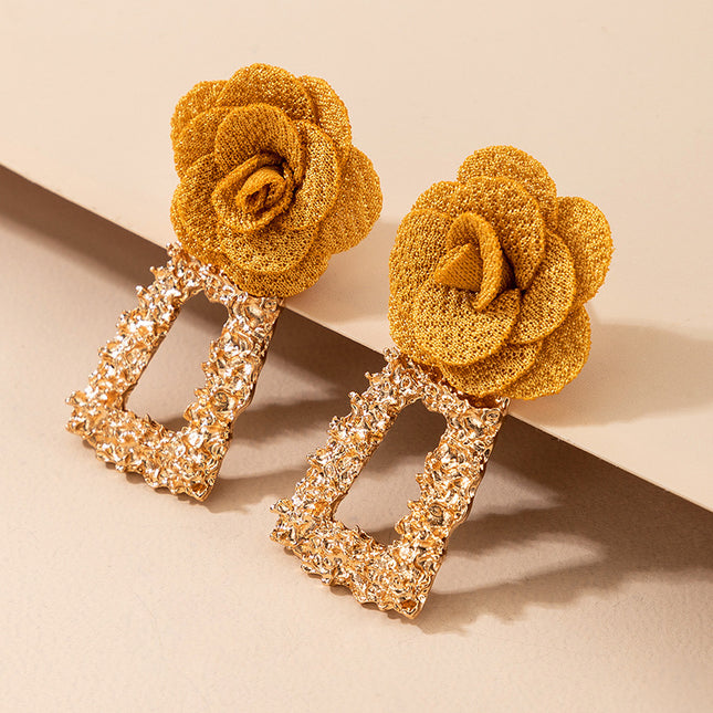 Embossed Floral Square Business Stud Earrings