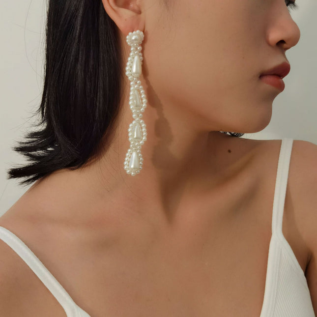 Simple Long Earrings Retro Drop Shaped Pearl Pendant Stud Earrings