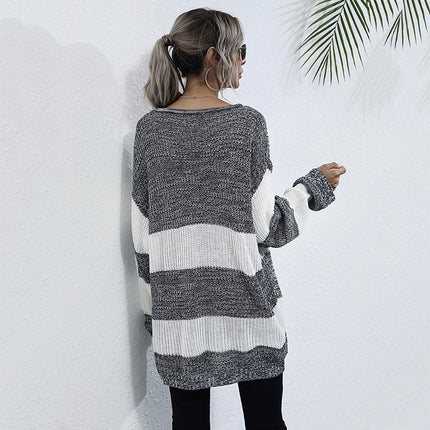 Wholesale Ladies Autumn Winter Pullover Striped Mid-length Sweater