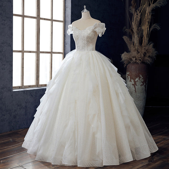 Wholesale Bridal Lace Off Shoulder Length Large Size Slim Wedding Dress