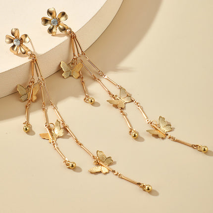 Long Flower Tassel Butterfly Earrings