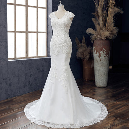 Braut einfaches Meerjungfrau Pailletten Brautkleid mit V-Ausschnitt