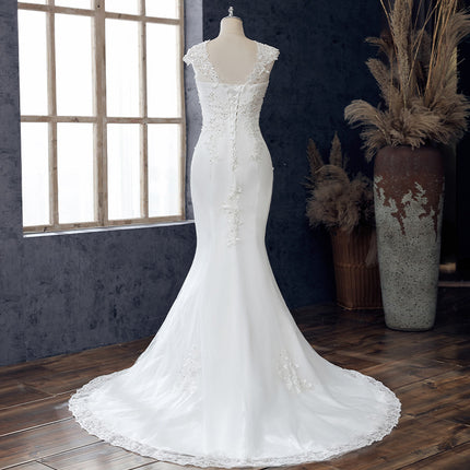 Wholesale Bride Simple Mermaid Sequin V Neck Wedding Dress