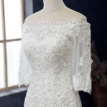 Wholesale One Shoulder Plus Size Small Trailing Bridal Wedding Dress