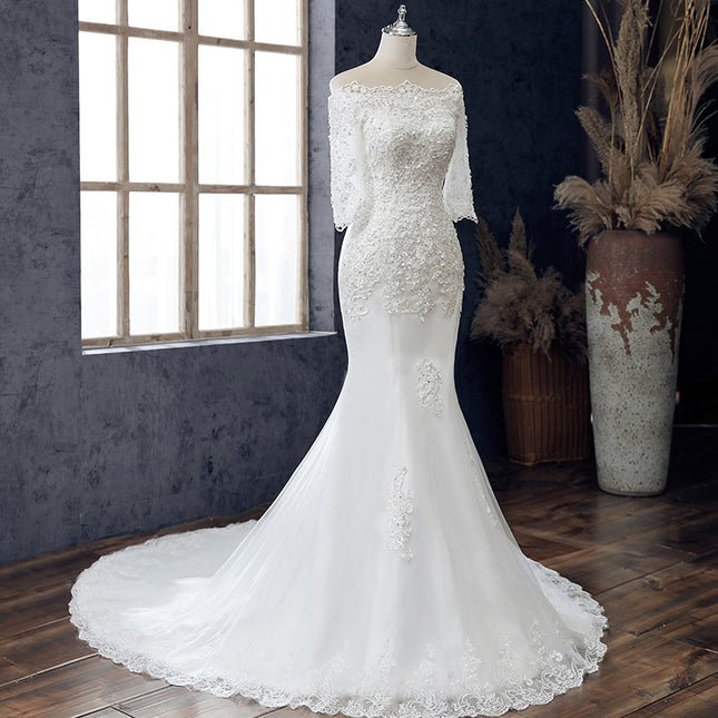 Wholesale One Shoulder Plus Size Small Trailing Bridal Wedding Dress