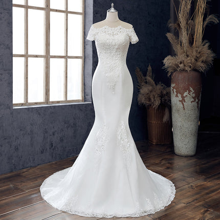 Wholesale Off Shoulder Short Sleeve Bride Mermaid Wedding Dress