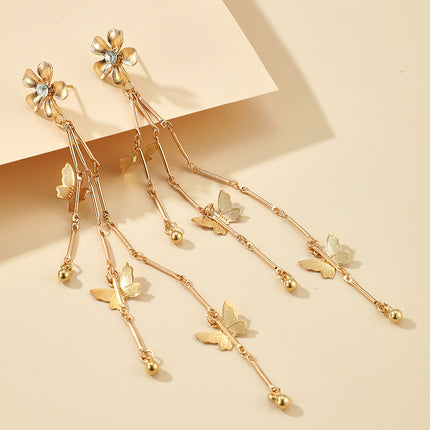Long Flower Tassel Butterfly Earrings