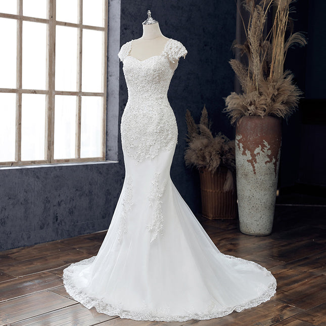 Schulterfreies, langes, schmales Meerjungfrauen-Hochzeitskleid