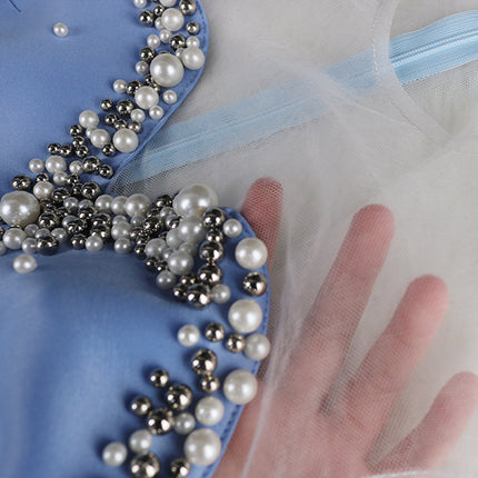 Großhandel Stitching Mesh Perlen BowKnot Damenkleid