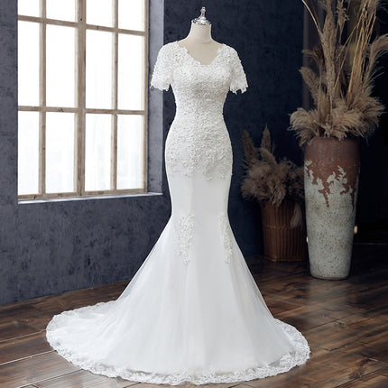 Wholesale Bridal Mermaid Tail Trailing V Neck Slim Light Wedding Dress