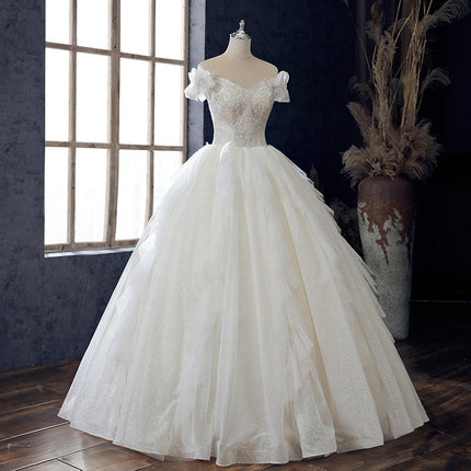 Wholesale Bridal Lace Off Shoulder Length Large Size Slim Wedding Dress