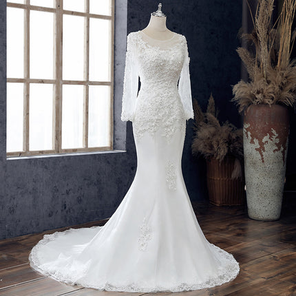 Wholesale Mid-Waist Long-Sleeve Lace Princess Mermaid Wedding Dress