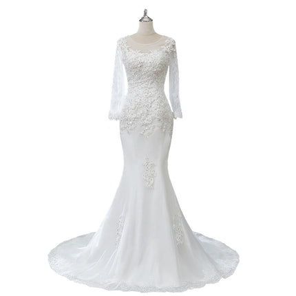 Wholesale Mid-Waist Long-Sleeve Lace Princess Mermaid Wedding Dress