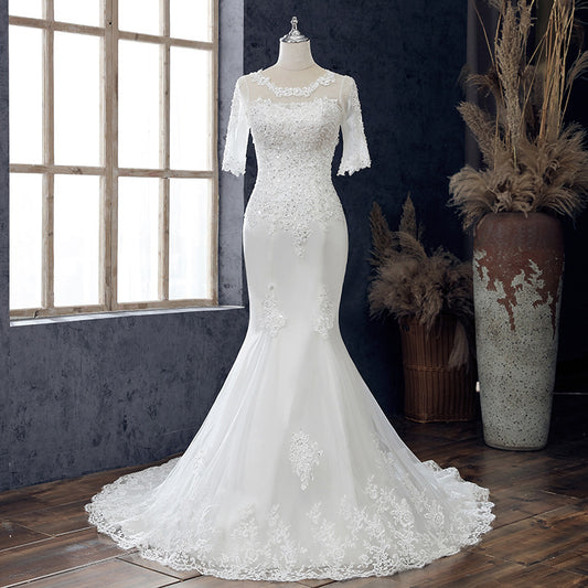 Wholesale Bridal Mesh Round Neck Trailing Wedding Dress