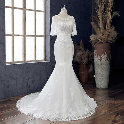 Wholesale Bridal Mesh Round Neck Trailing Wedding Dress