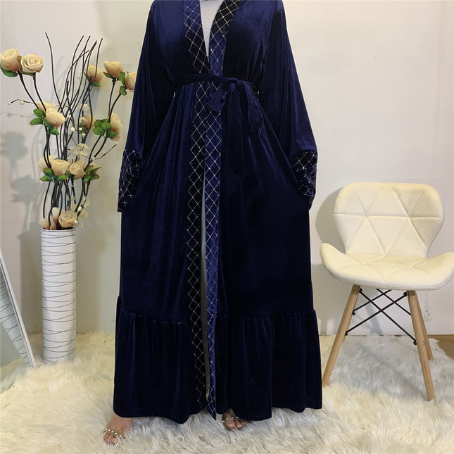 kimono Abaya Pleuche Foil Stamping Musulmán Cardigan Robe