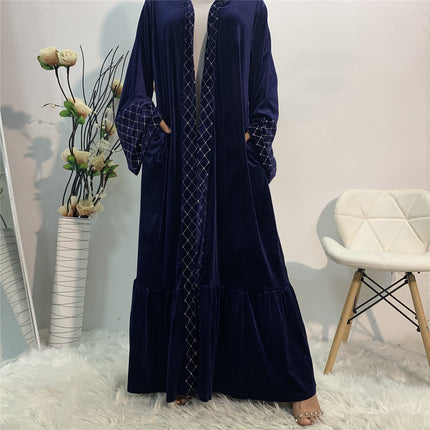 kimono Abaya Pleuche Foil Stamping Muslim Cardigan Robe
