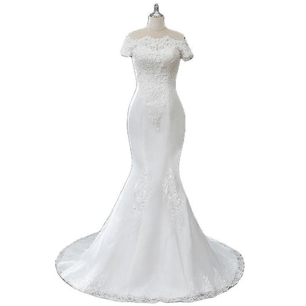 Wholesale Off Shoulder Short Sleeve Bride Mermaid Wedding Dress